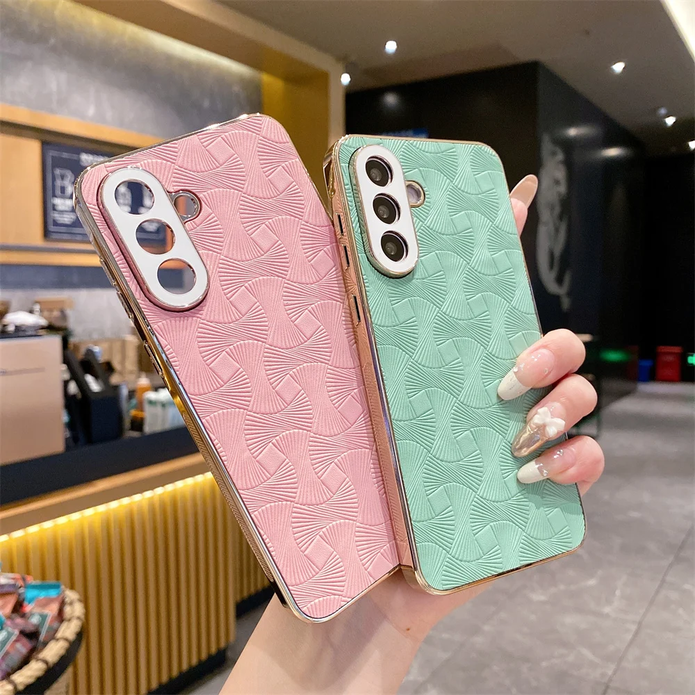 Wave Texture Plating Leather Phone Case - Premium Hard Cover