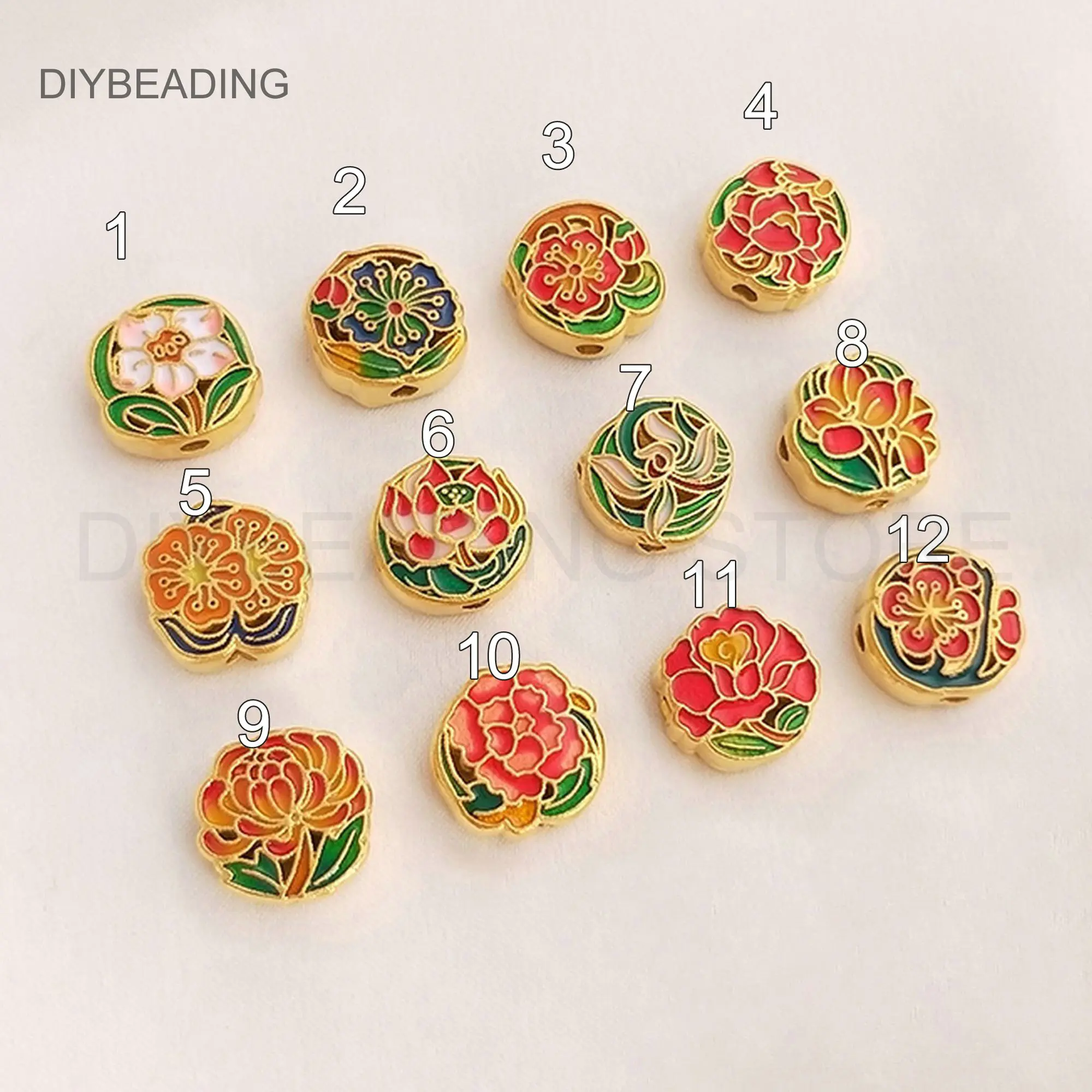 

Эмалевые Подвески для изготовления ювелирных изделий, позолоченные бусины в китайском этническом стиле с родами, цветами, кольцами и монетами, оптовая продажа