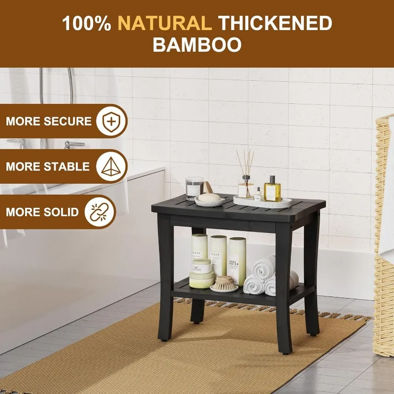 Bamboo Black Shower Bench Stool Shower Chair Seat Adult Women Her Sister Aunt Wife Hustband Lady Auntie Titi Bestie 3