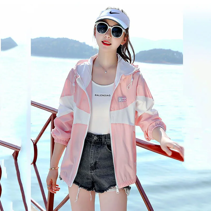 Summer Sun Protection Clothing  New Female Hooded Loose Sunprotective Clothing Student Fashion Short Breathable Casual Thin Coat