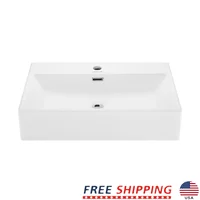 Wall-Mount Bathroom Sink Ceramic Scratch Resistant Single Faucet Hole Drain Claire Collection Multi-Functional 1
