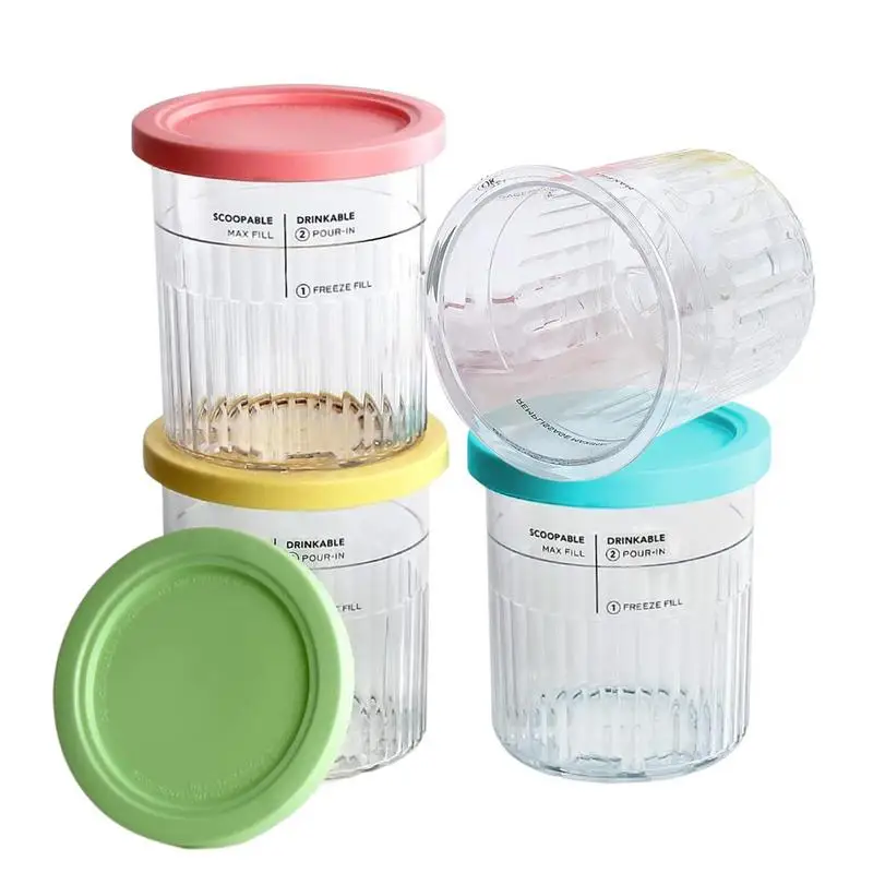 

Ice Cream Containers with Lids 4pcs Reusable Pint Container Storage Organizer with Tight Airtight Lid for Gelato Sorbets