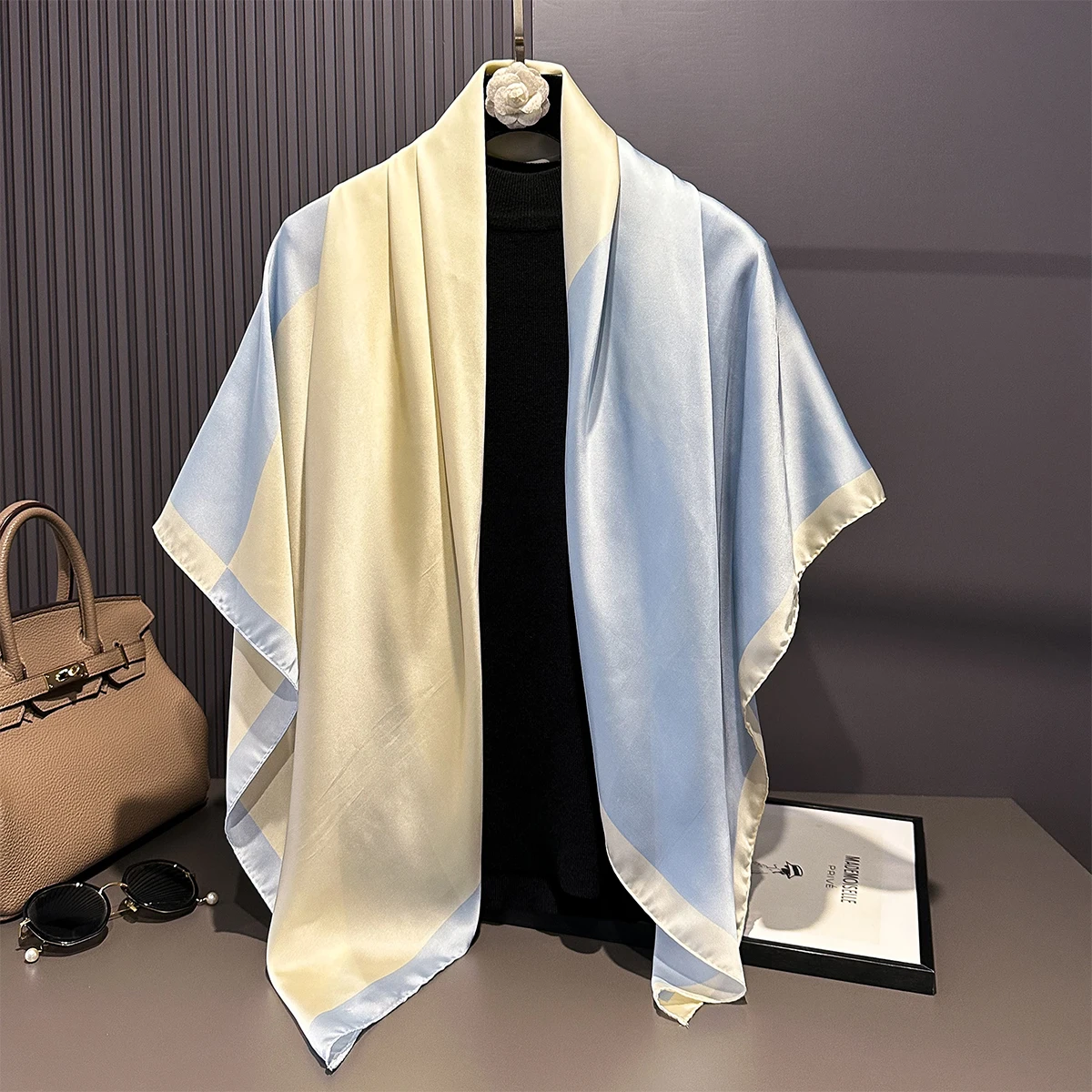 New Women Silk 110*110CM Square Scarf Hijab Female Design Print Shawl Wraps Foulard Beach Sun Protection Headbands Bandana 2025