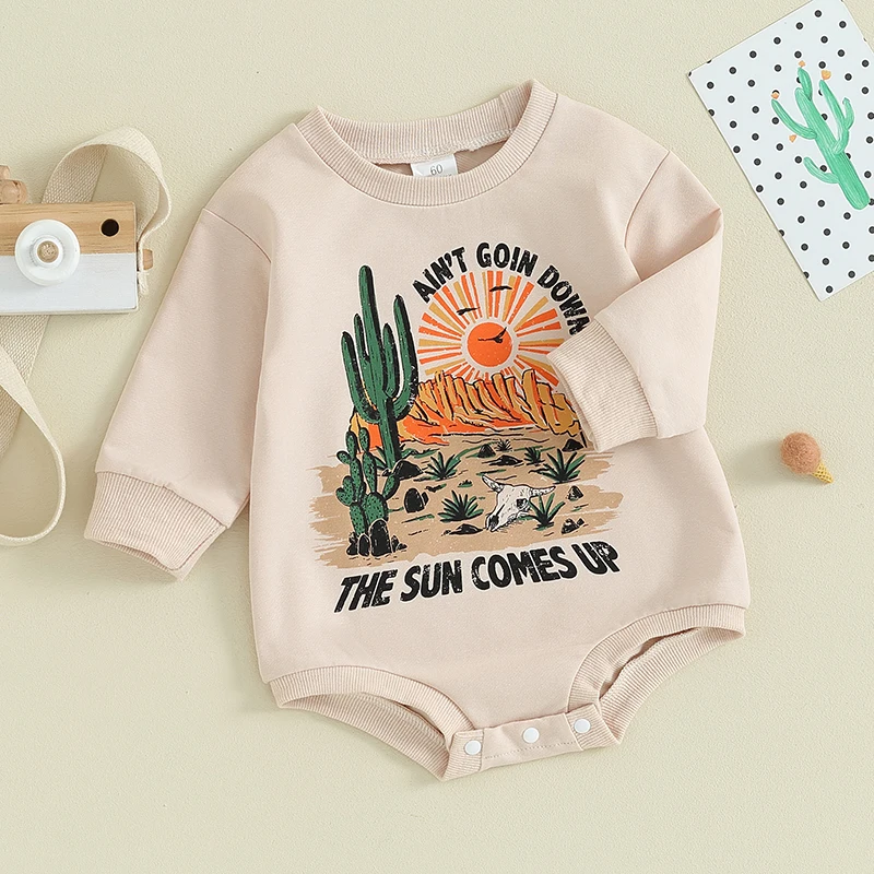 Baby Boys Girls Sweatshirts Rompers Western Style Cow Head Letter Print Long Sleeve Jumpsuits Fall Toddler Clothes Bodysuits