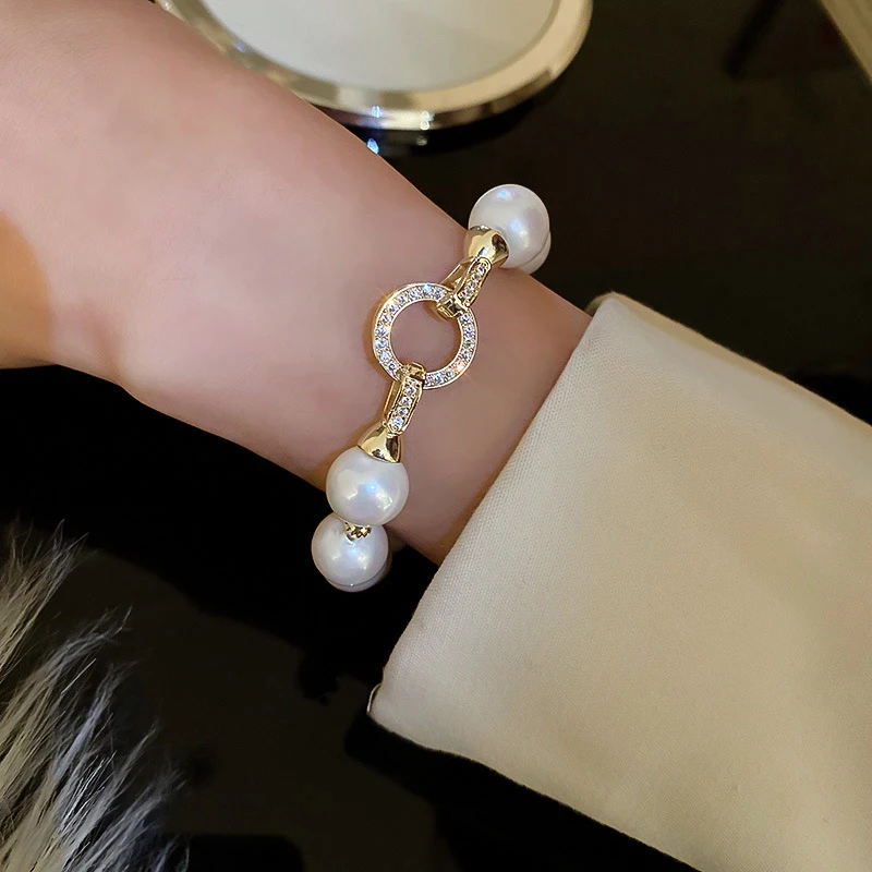 Popular Natural Pearl Zirconia Connector Bracelets For Women Real Gold Plated Bracelet Trendy Lady Bangle Jewelry Accessories - Image 4
