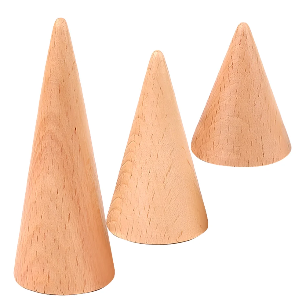 

3PCS Wooden Display Ring Cone Racks Store Ring Display Stand Ring Racks
