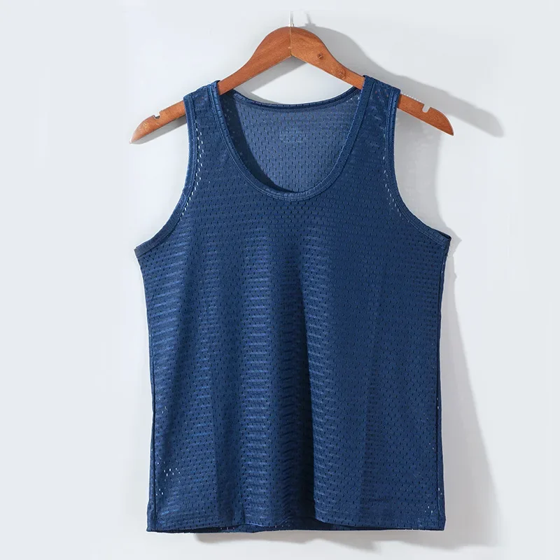 Men Ice Silk Tank Top Underwear Sports Vest Undershirt Mesh Holes Shirts Male Workout Sleeveless Breathable Singlets T-Shirt