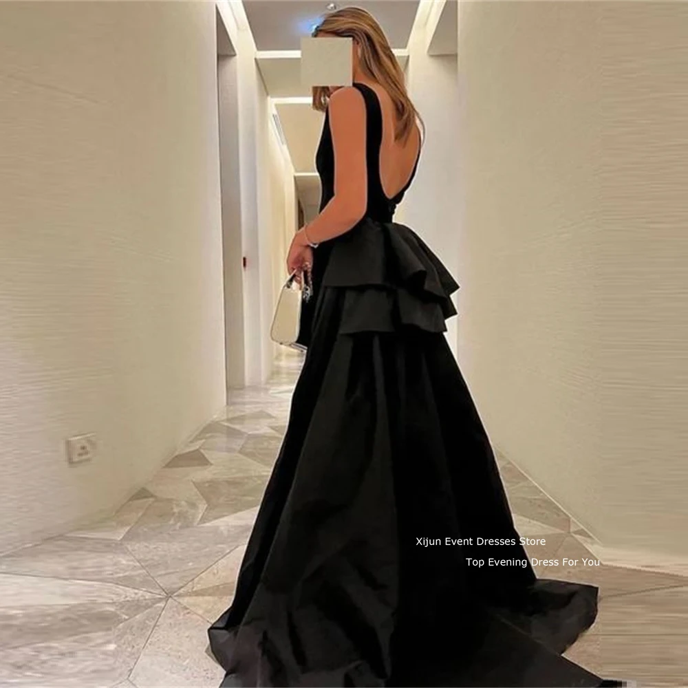 Xijun Black Evening Dress Sexy Formal Prom GownOccasion Saudi Arabric Prom Dresses Backless For Women Sweep Bow Train