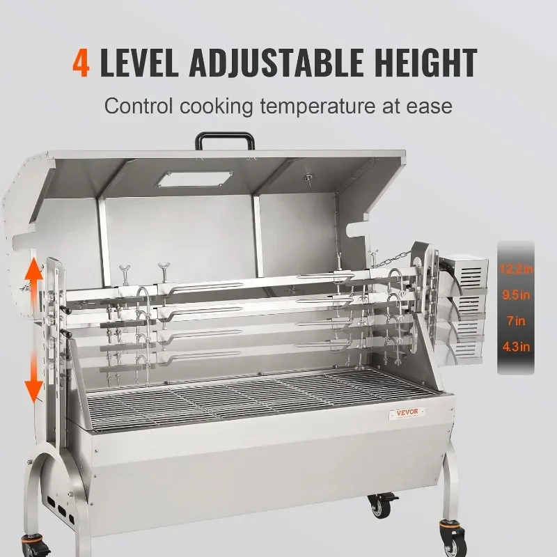 VEVOR Stainless Steel Rotisserie Grill with Hooded Cover, BBQ Whole Pig Lamb Goat Charcoal Spit Grill, 46 Inch 132Lbs Capacity 2
