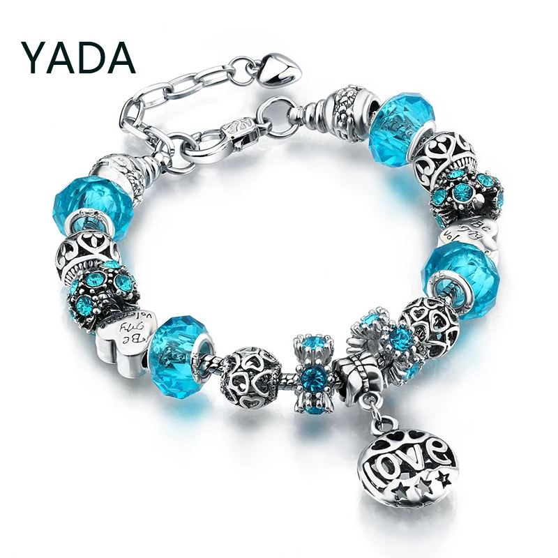 

YADA Fashion Silver Color LOVE Tags Bracelets Bangles For Women Chain Bracelets Charm Crystal Jewelry Trendy Bracelet BT220030
