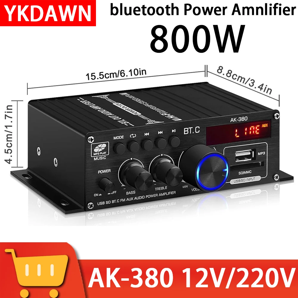 

Усилитель мощности AK380/AK370/AK170, 800 Вт, HIFI, 12 В