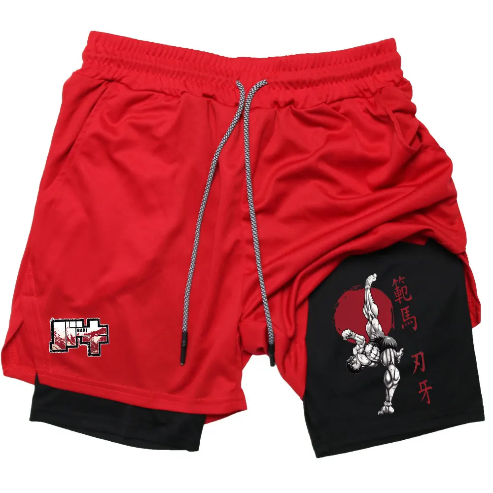 Men's Performance Shorts Anime Baki 2 in 1 Gym Shorts Compression Stretchy Sports Shorts Quick Dry Fitness Workout Summer 4