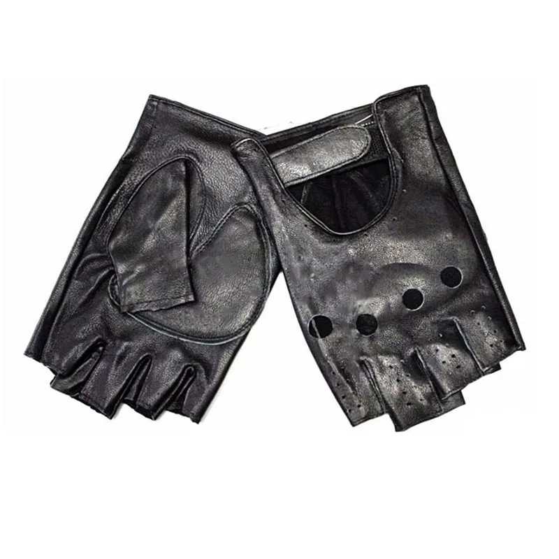 Leather Half Finger Gloves Women's Short Thin Section Unlined Spring and Autumn Motorcycle Riding Ladies Driving Fingerless,fingerless gloves