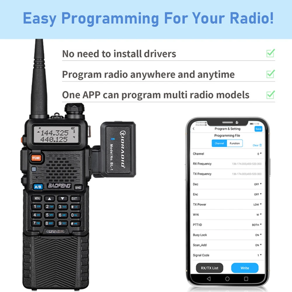 Walkie Talkie Wireless Programmer Phone APP Programming for Baofeng UV 5R BF-888S Multiple Model No Driver Issue Cable Ham Radio