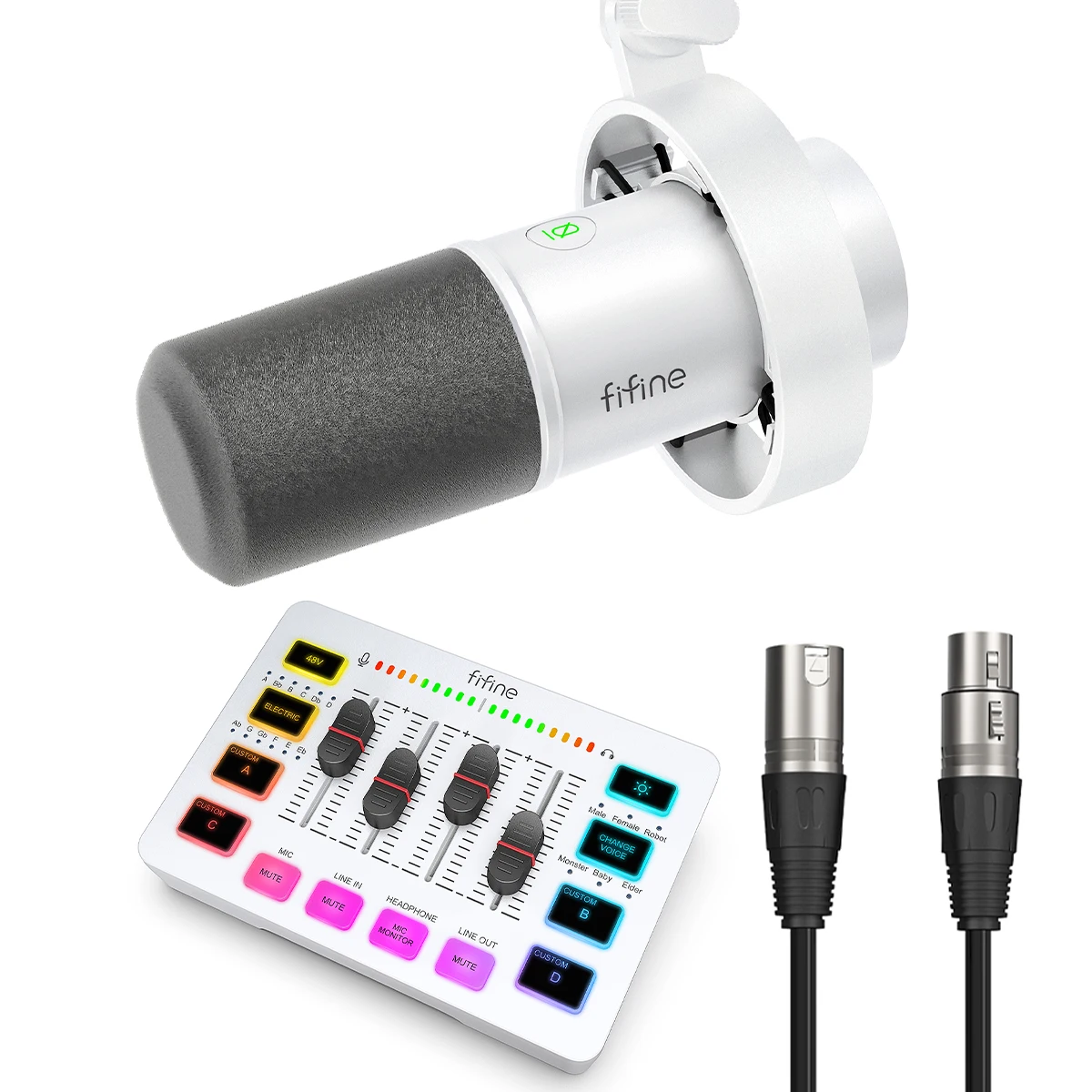 خلاط صوت FIFINE SC3 ذو 4 قنوات RGB مع حزمة ميكروفو...