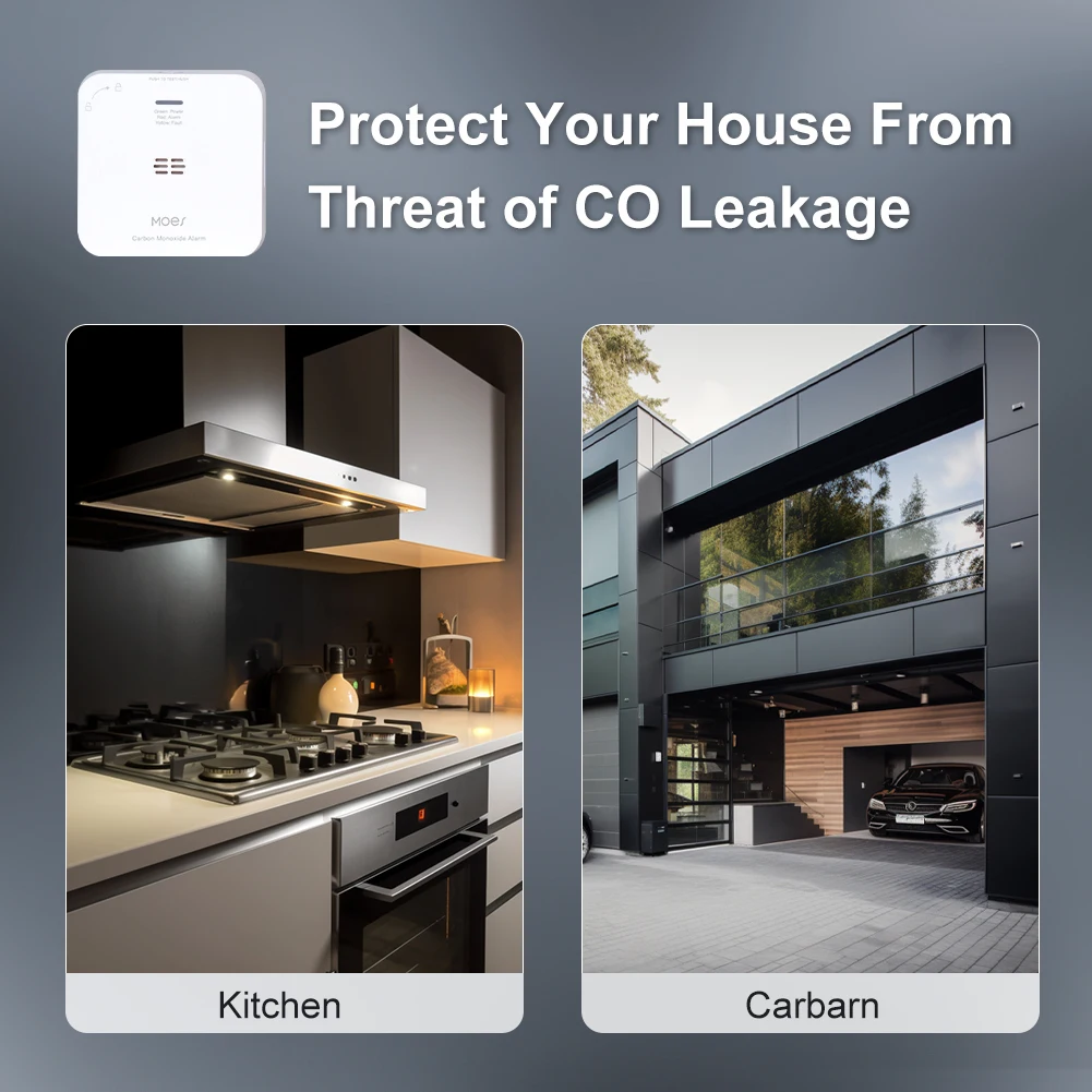Smart ZigBee CO Detector Alarm - Wireless Household Gas and Carbon Monoxide Safety Sensor
