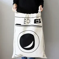 Cotton and Linen Laundry Bag Large Clothes Toys Storage Bag Printing Fabric Drawstring Duffle Bag Dirty Organizer Washing Bags 1