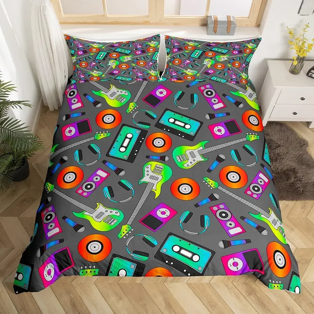 Music Themed Bedding Set Black and White Music Note Comforter Cover for Boys Girls Kids Musical Pattern Duvet Cover