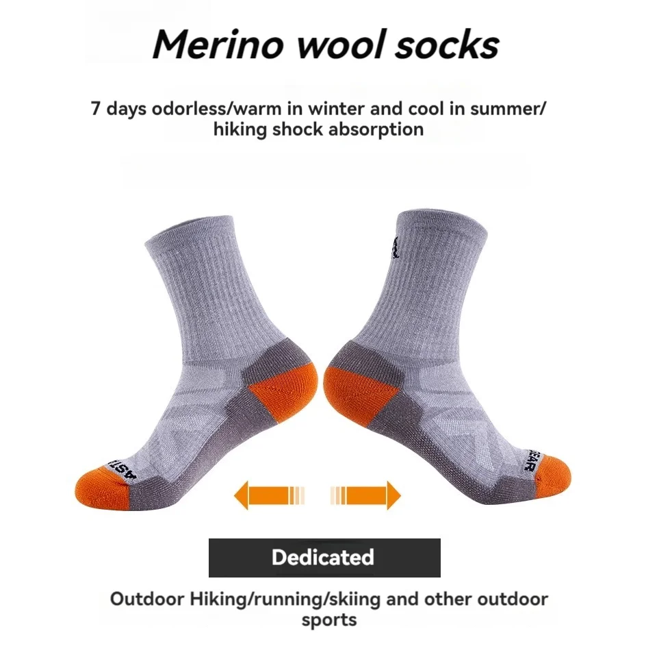 ASTA GEAR-Merino Wool Socks for Outdoor Skiing, mountaineering, Hiking, Mountain Climbing, Mid Length, Warm, Autumn, Winter