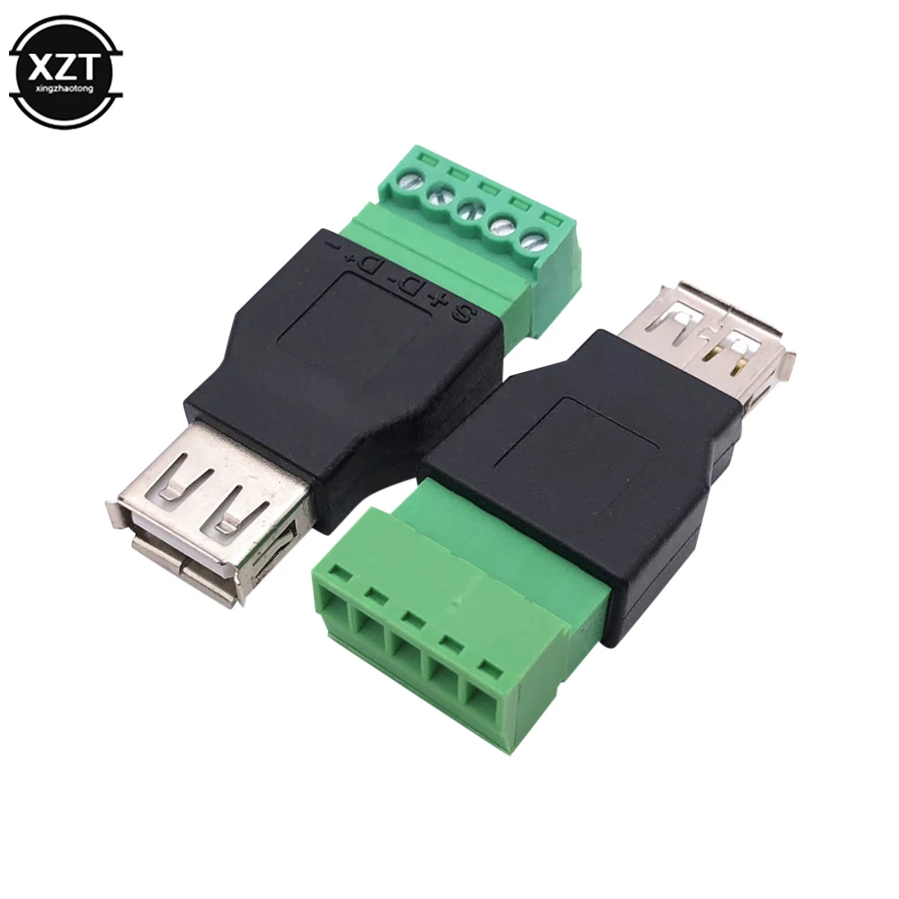 1Pc USB 2.0 Type A Male/Female to 5 Pin Screw Connector USB Jack with Shield USB2.0 to Screw Terminal Plug