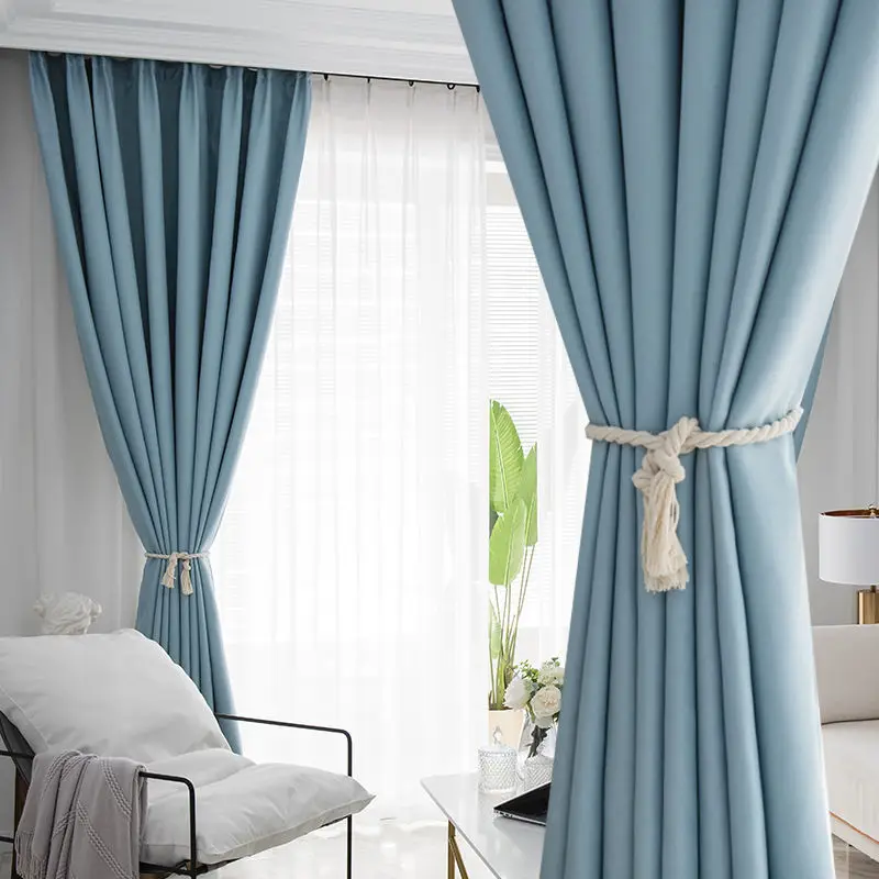 

European-style Linen Curtains Living Room Blackout Solid Color Curtains Kitchen Insulation Bedroom Bay Window Customization