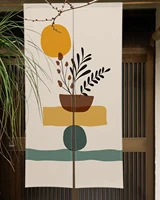 Geometric Plant Pattern Japanese Door Curtain Minimalist Noren Style Boho Bedroom Kitchen Partition Doorway Curtain Half-Curtain 2