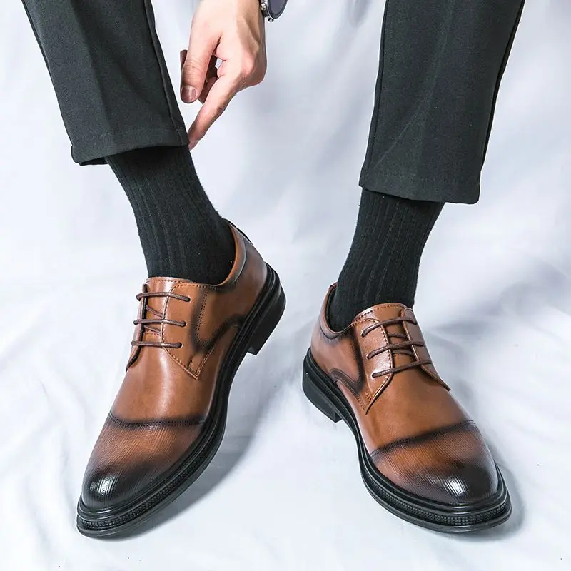 

PU Leather Shoes for Men Oxfords Lace Up Male Wedding Party Office Work Shoes Elegant Designer Brand Dress Shoes for Men B308