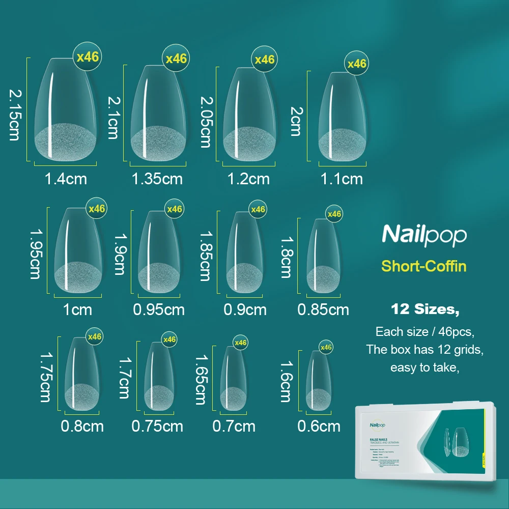 Nailpop 552pcs PRO 길이/중간/짧은 거짓 손톱 확장용 팁에 누르기 디자인이 있는 인공 손톱 네일 액세서리