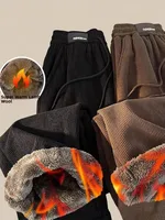 Extra Thi Warm Lamb Velvet Pants Men Winter Fce Lined Wide Leg Straight Corduroy Sweatpants Youth Faion Trend Brand