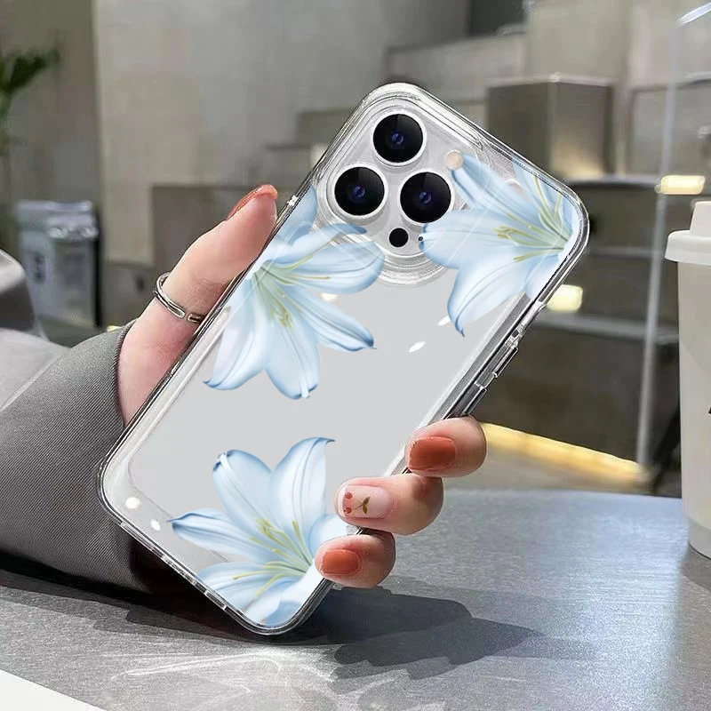 Fashionable White Lily Transparent Phone Case
