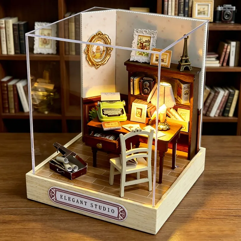 3D 퍼즐 DIY 달콤한 케이크 가게 인형 집 미니어처 LED 조명 나무 인형 집 키트 수제 생일 선물 홈 데코 ?