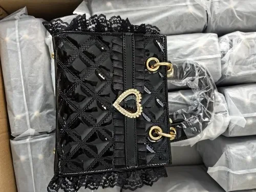 Rojita Bag Heart Buckle Lace Crossbody Bag Handbag Rhinestone Bow Mine Tie Mass-Produced Lolita Women Black Purses and Handbags