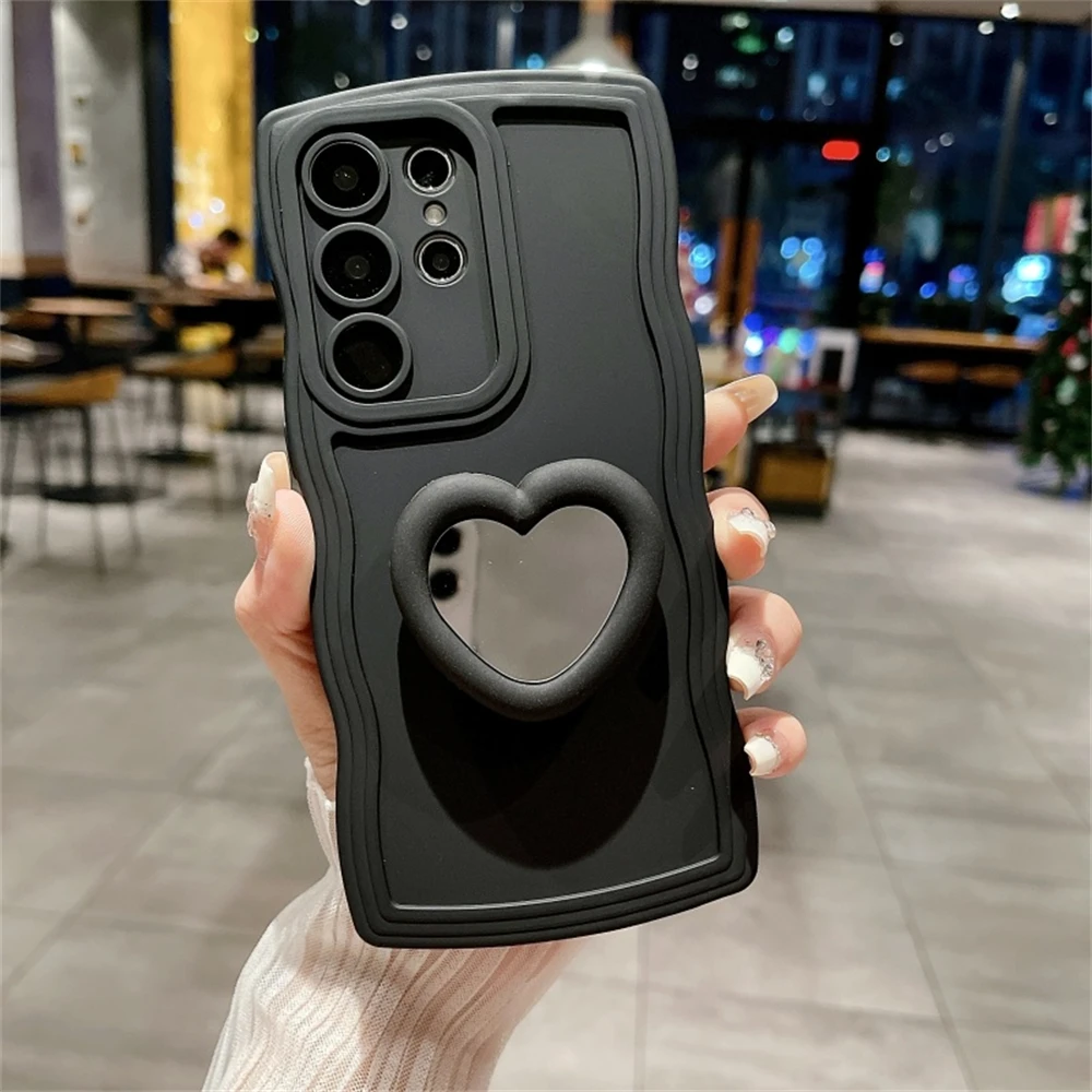 Stylish Love Heart Mirror Stand Silicone Phone Case