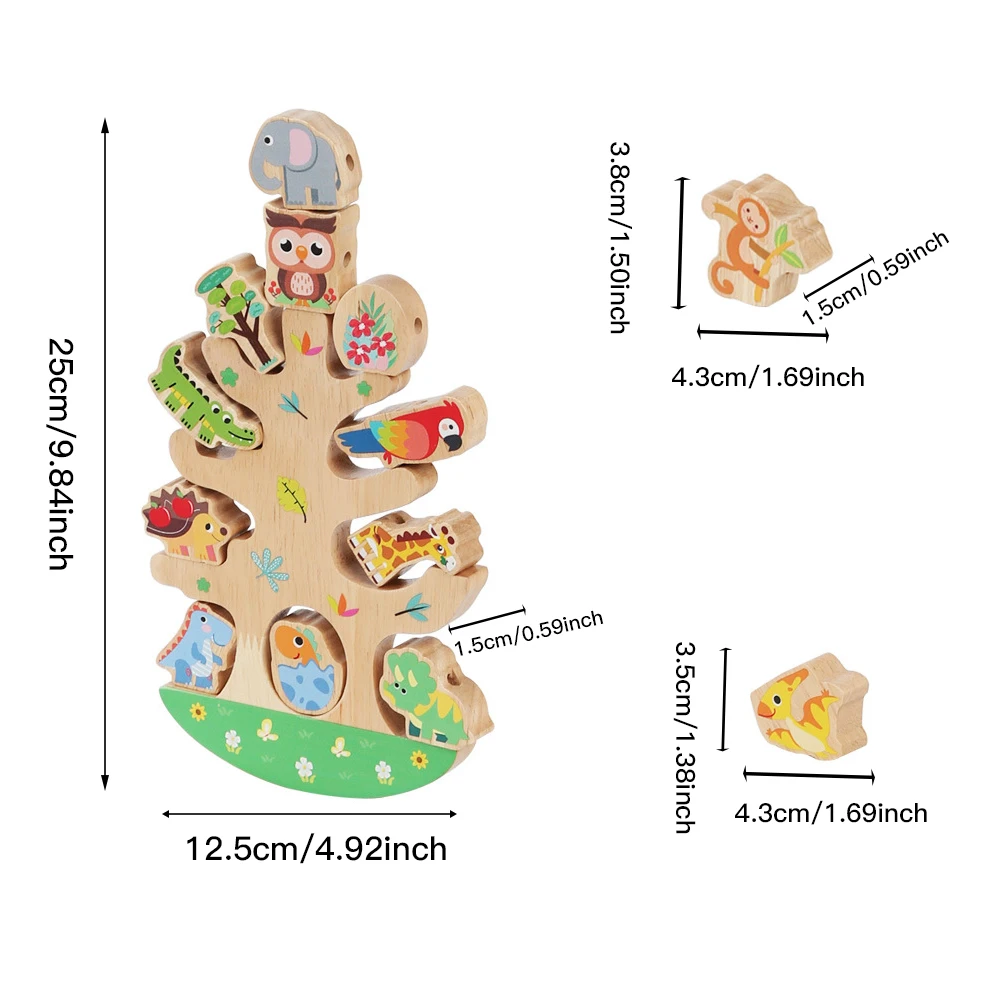Wooden Balance Tree, Montessori Educational Toys for 3+ Years Old Stacking Blocks Develops Fine Motor Skills&Cognitive Abilities