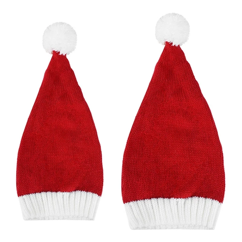 2025 Knitted Christmas Hat Cute Pompom Adult Child Soft Beanie Santa Cap New Year Party Kids Gift Navidad Natal Noel Decoration