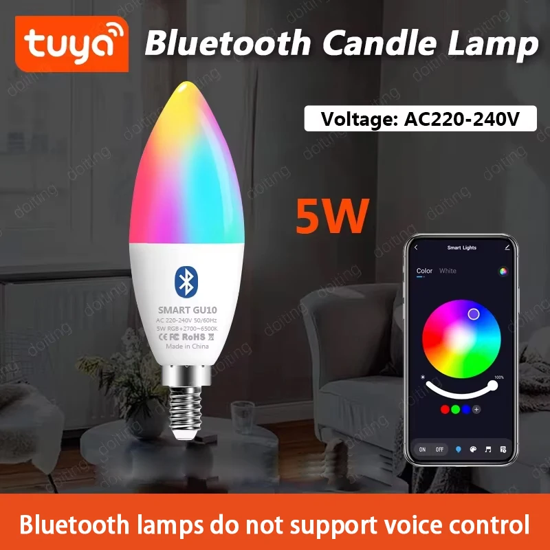 E14 Bluetooth Tuya Smart Led Chandelie Żarówka RGB Zmiana koloru Lampy Smart Life APP Ściemnialne Światło Świeca 5W 220V EU