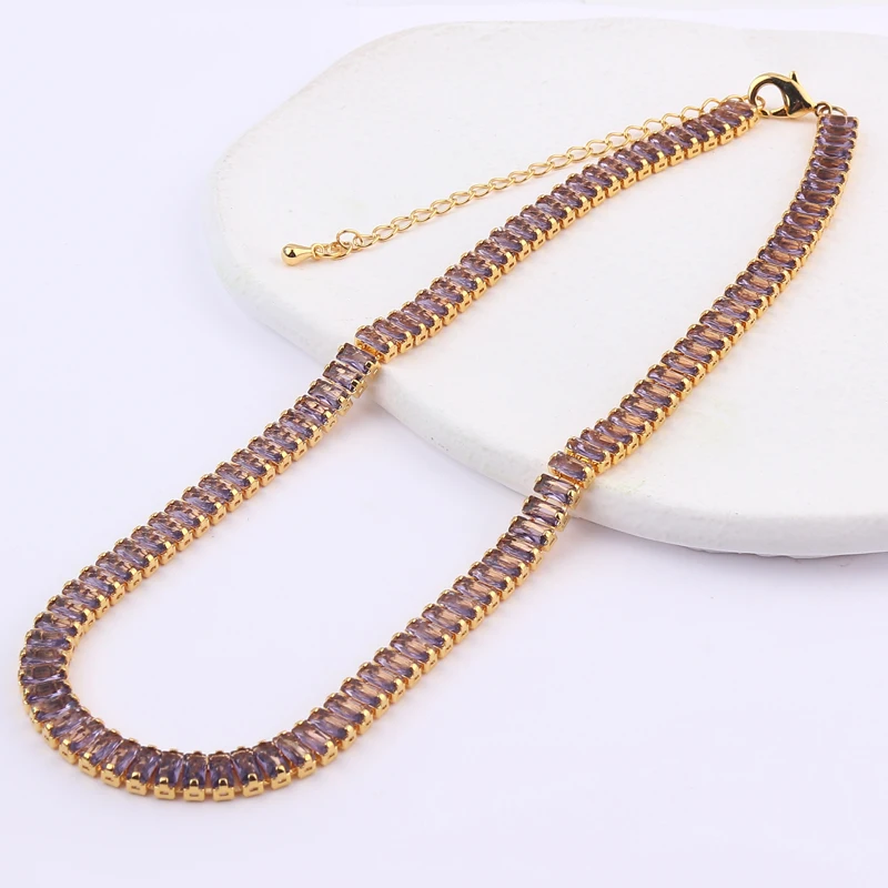 Mix Stil Bunte CZ Tennis Kette Halskette Regenbogen Kubikzircon Gold Halsband Kristall Halskette Für Frauen Collares Para Mujer – Detail 7