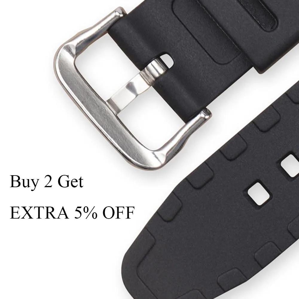 Durable Black Silicone Pin Buckle Watch Strap - Rubber Wrist Band Bracelet