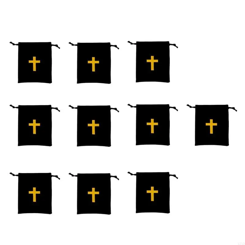 X7XD 10pcs Velvets Rosary Pouches Velvets Drawstring Bags With CrossesDesigns Rosary Bags For Jewelry Lover Travelers