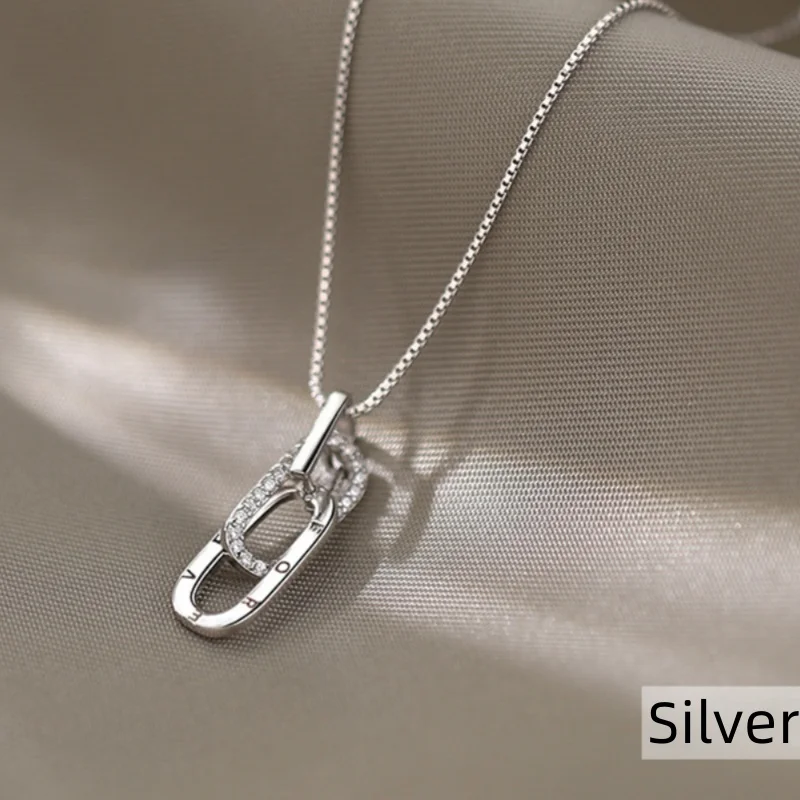 Aesthetic Golden Double Safety Pin Letter Pendants Necklace for Women Silver Color Simple Loop by Loop Necklace Jewelry Gifts