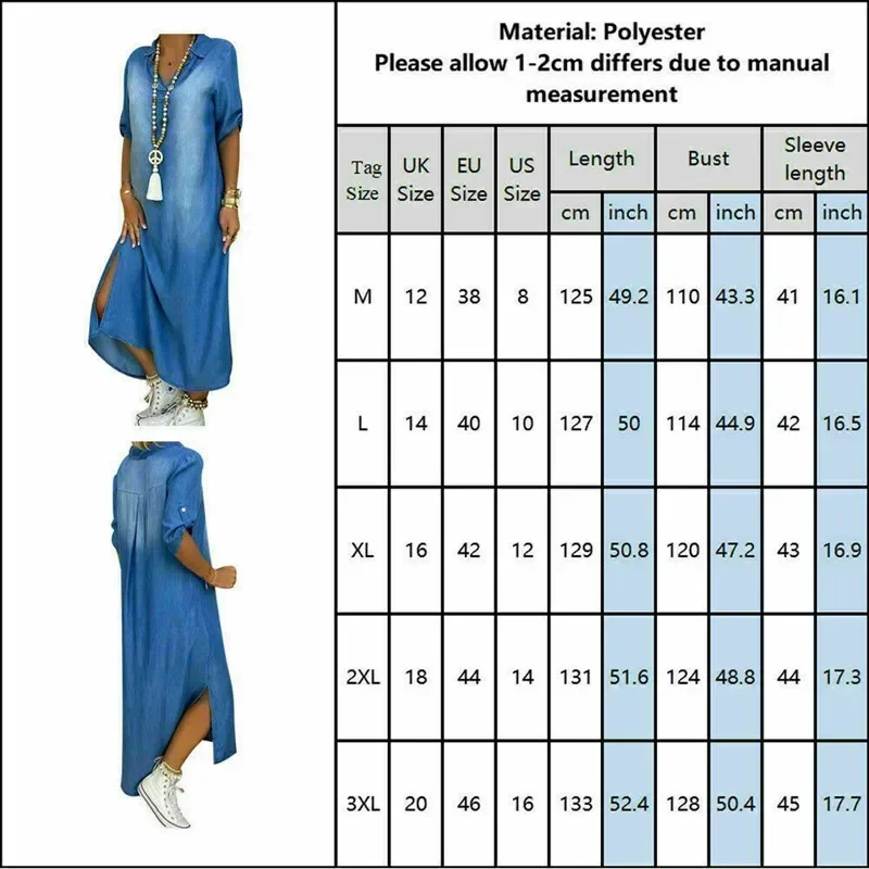 Retro Plus Size for Womens Casual Denim Long Maxi Dress Ladies Summer Loose  Jeans Sundress Vacation Fashion Clothing - AliExpress 200000345