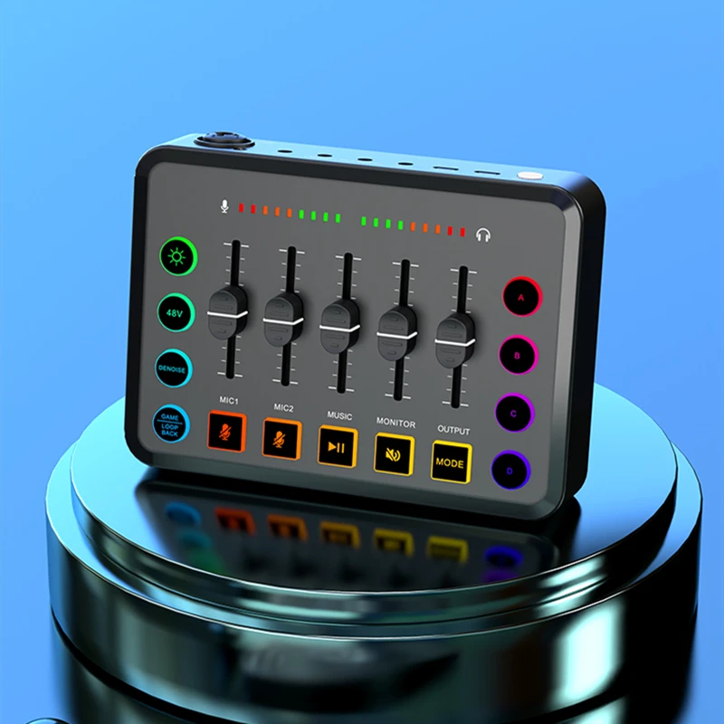 Игровой аудиомикшер F9, 4-канальный RGB микшер для потоковой передачи с разъемом XLR для микрофона, для игр, записи подкастов, звуковой карты