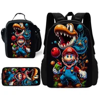 Child School Anime Game Crazy M-M-Marios Backpack with Lunch Bags ,Pencil Bags ,School Bags for Boys Girls Best Gift