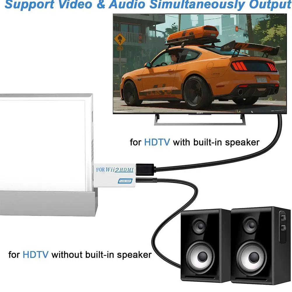 Wii 콘솔용 1080P HDMI 호환 어댑터 풀 HD 컨버터, PC HDTV 모니터 디스플레이용 동기화된 오디오 및 비디오 출력