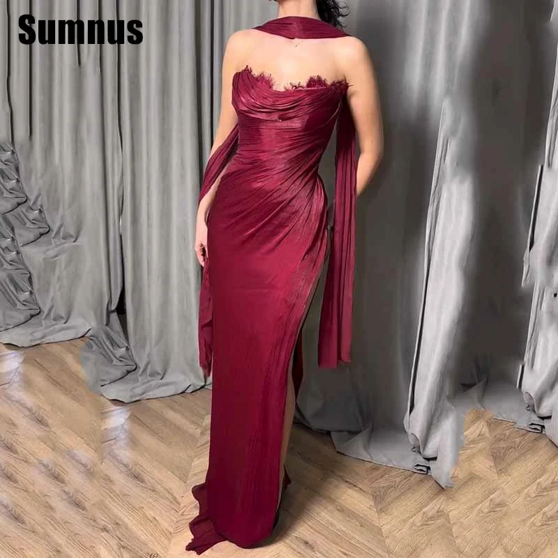 fitted lace wedding dress Sweetheart Neck Wine Red Long Lace Mermaid Prom Dresses, Burgundy Lace –  morievent main image 0