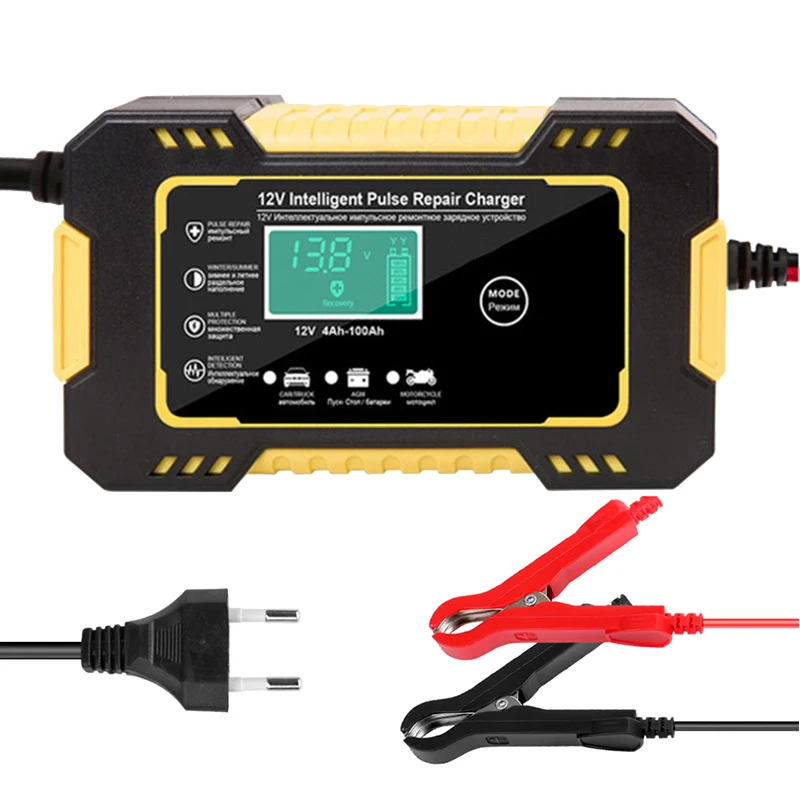 12V 6A Intelligent Car Motorcycle Battery Charger for Auto Moto Lead Acid AGM Gel VRLA Smart Charging Digital LCD Display |