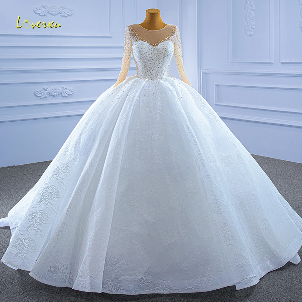 

Loverxu Ball Gown Vintage Luxury Wedding Dresses 2024 O-Neck Long Sleeve Shiny Bride Dress Lace Beaded Sequined Robe De Mariee