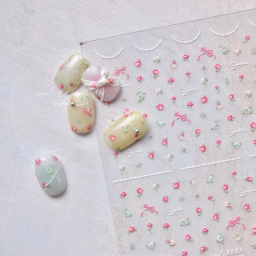 1pc 3D Thin Wild Pink Small Flowers Nail Art Stickers Self Adhesive Decals Manicure Accessories MS637 2