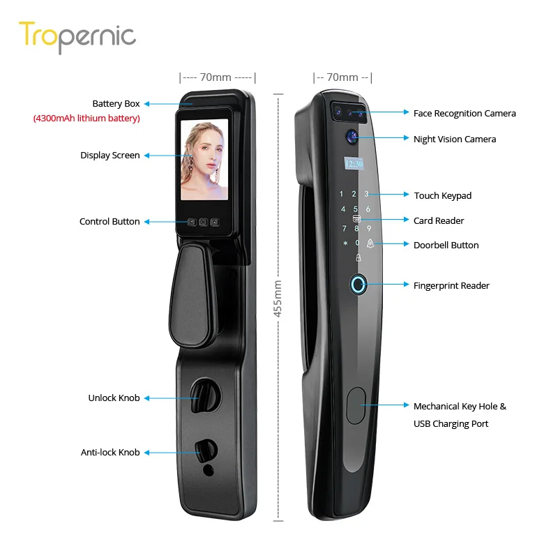 Tropernic High Quality Automatic Tuya App Camera Infrared 3D Face  Recognition Smart Door Lock| | - AliExpress