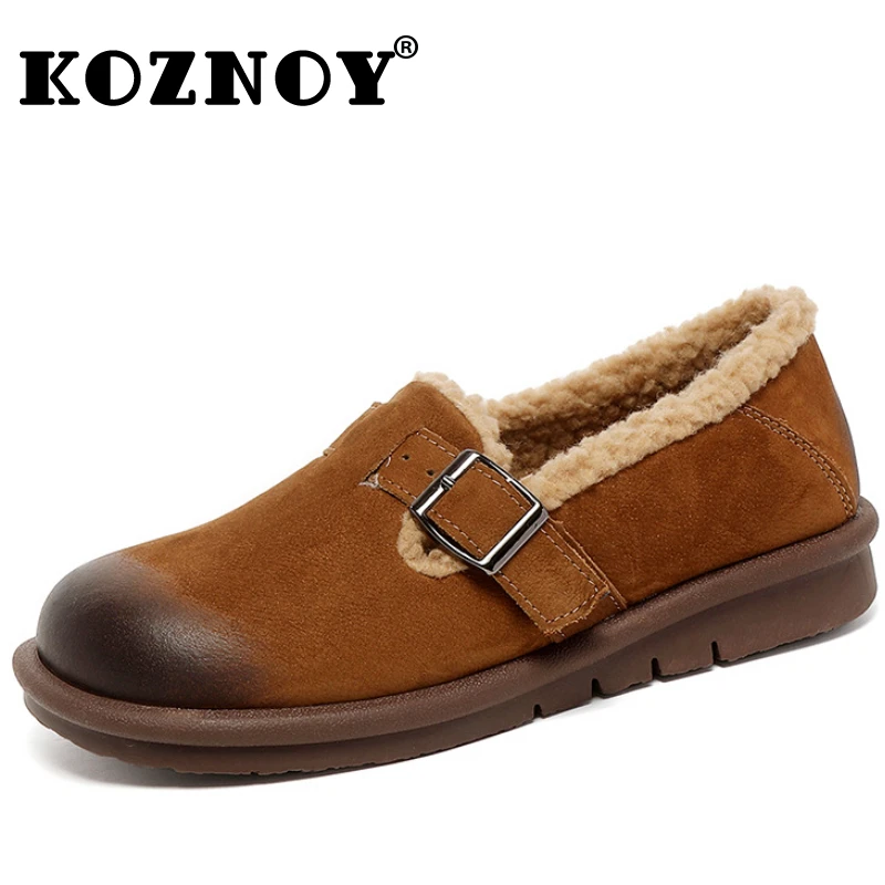 

Koznoy 3cm New Cow Suede Genuine Leather Winter Women Comfy Warm Flats Loafers Autumn Soft Soled Warm Platform Wedge Plush Shoes